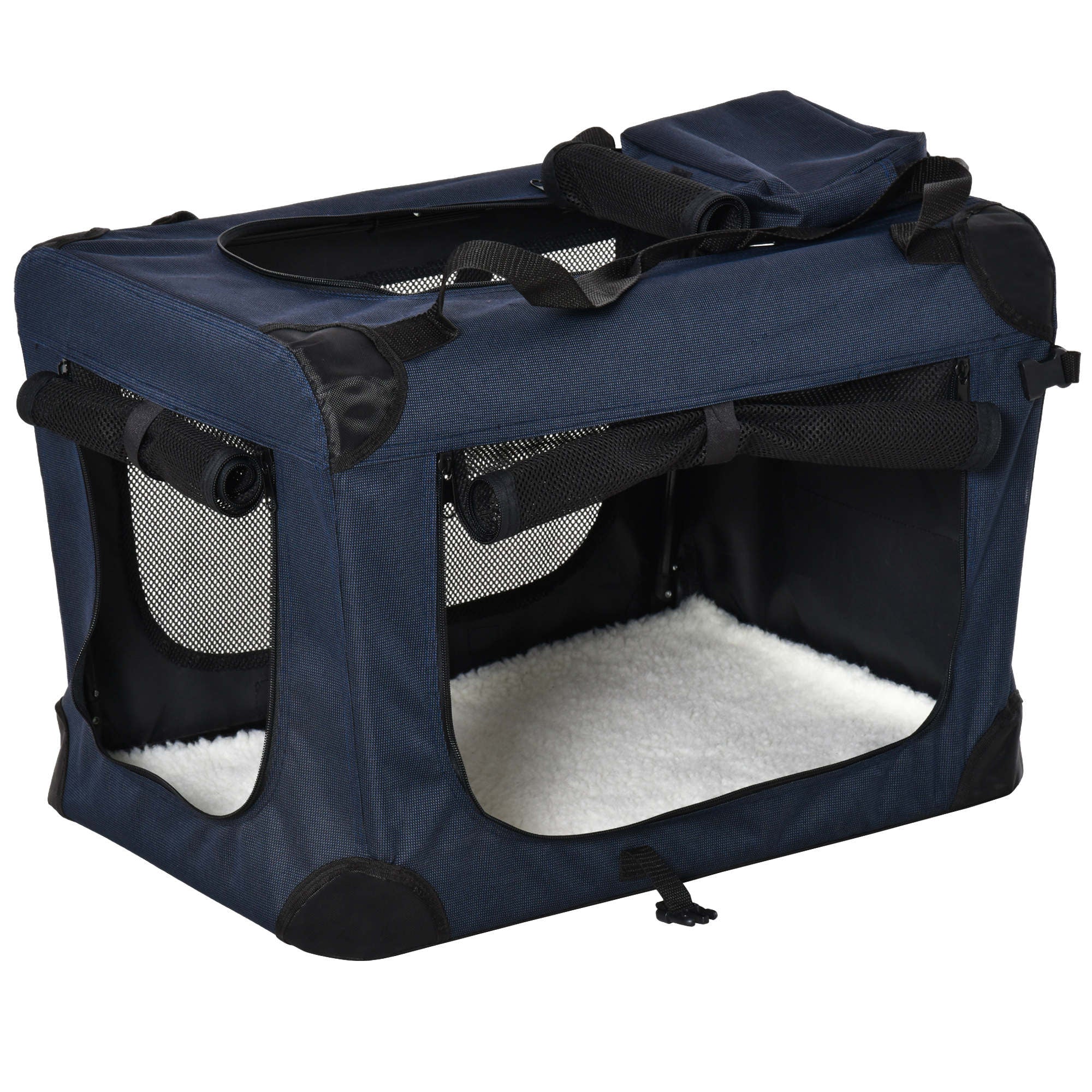 Pet Carrier Folding Dog Bag Portable Cat Carrier Soft Pet Crate w/ Cushion, 60 x 41.5 x 41 cm, Dark Blue