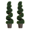 Set of 2 Artificial Boxwood Spiral Topiary Trees 120cm - Green