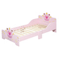 Kids Wooden Bed with Crown Safety Side Rails for Toddlers 3-6 Years - Pink
