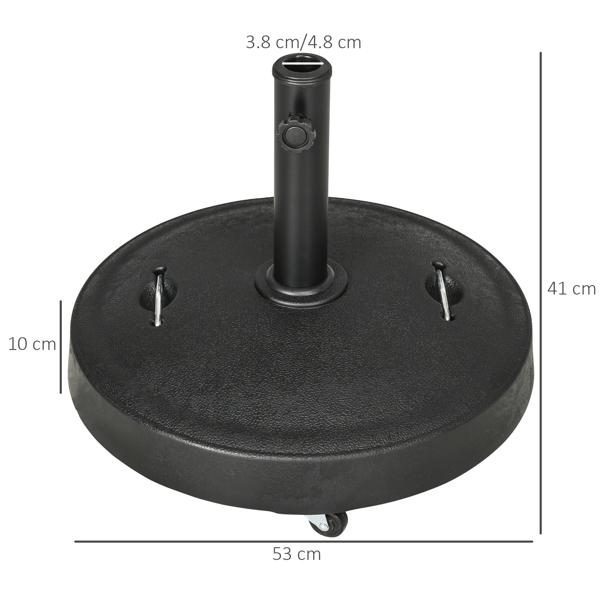 Resin Garden Parasol Base with Wheels and Retractable Handles, Round Outdoor Market Umbrella Stand Weight for Poles of ?38 - ?48mm, Black
