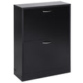 2-Tier Shoe Cabinet Storage Cupboard with Drawer and Adjustable Shelf Large Capacity - Black