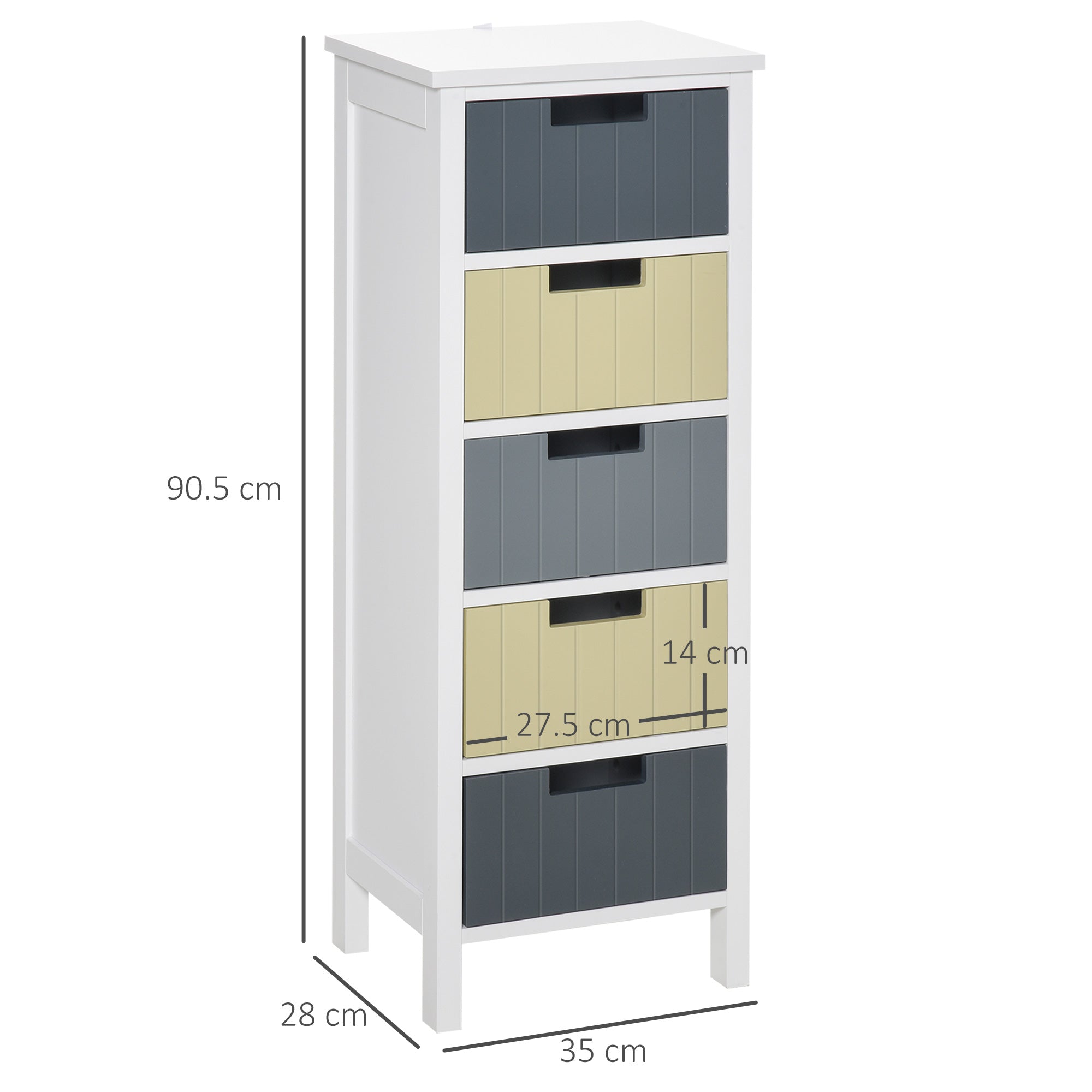 Tall Chest of Drawers, Storage Tower, Dresser Chest w/ 5 Detachable Drawers, Wood Top, Organizer Unit for Closets Bedroom Nursery Room Hallway