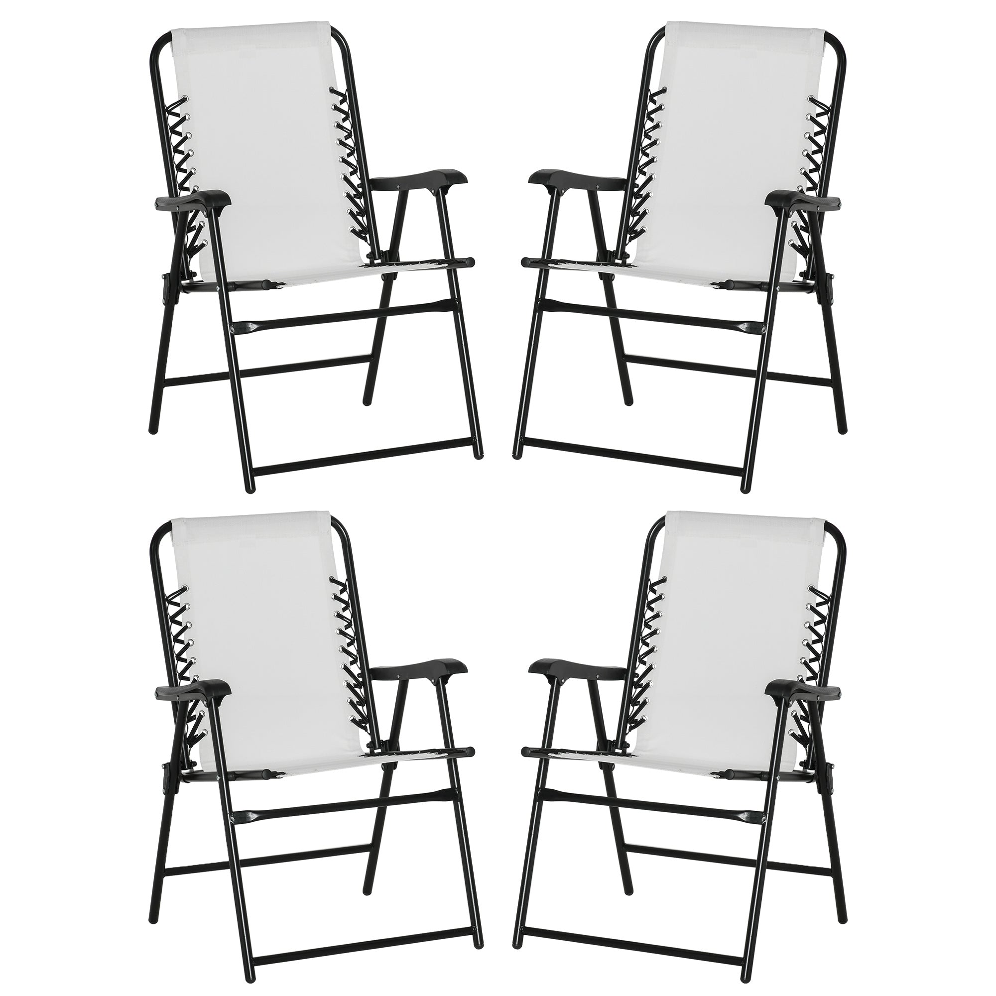 Pieces Patio Folding Chair Set, Outdoor Portable Loungers for Camping Pool Beach Deck, Lawn Chairs with Armrest Steel Frame, Cream White