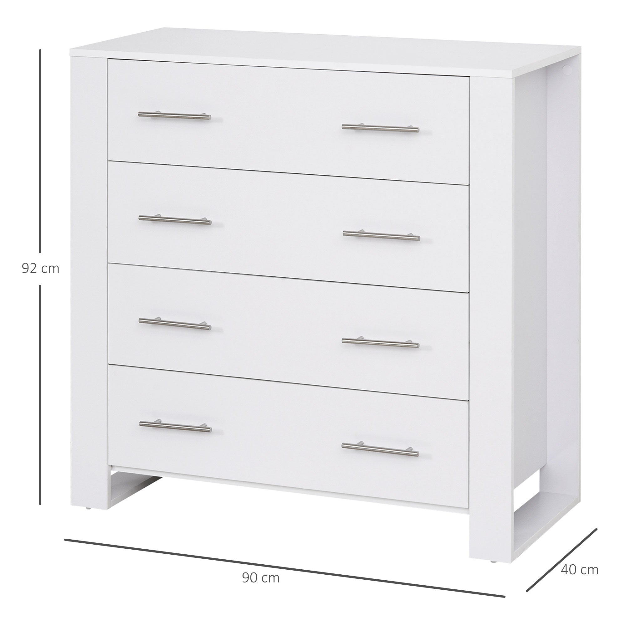 4-Drawer Chest of Drawers, Storage Organizer Unit with Metal Handles Base Freestanding Unit Furnishing Living Room, White