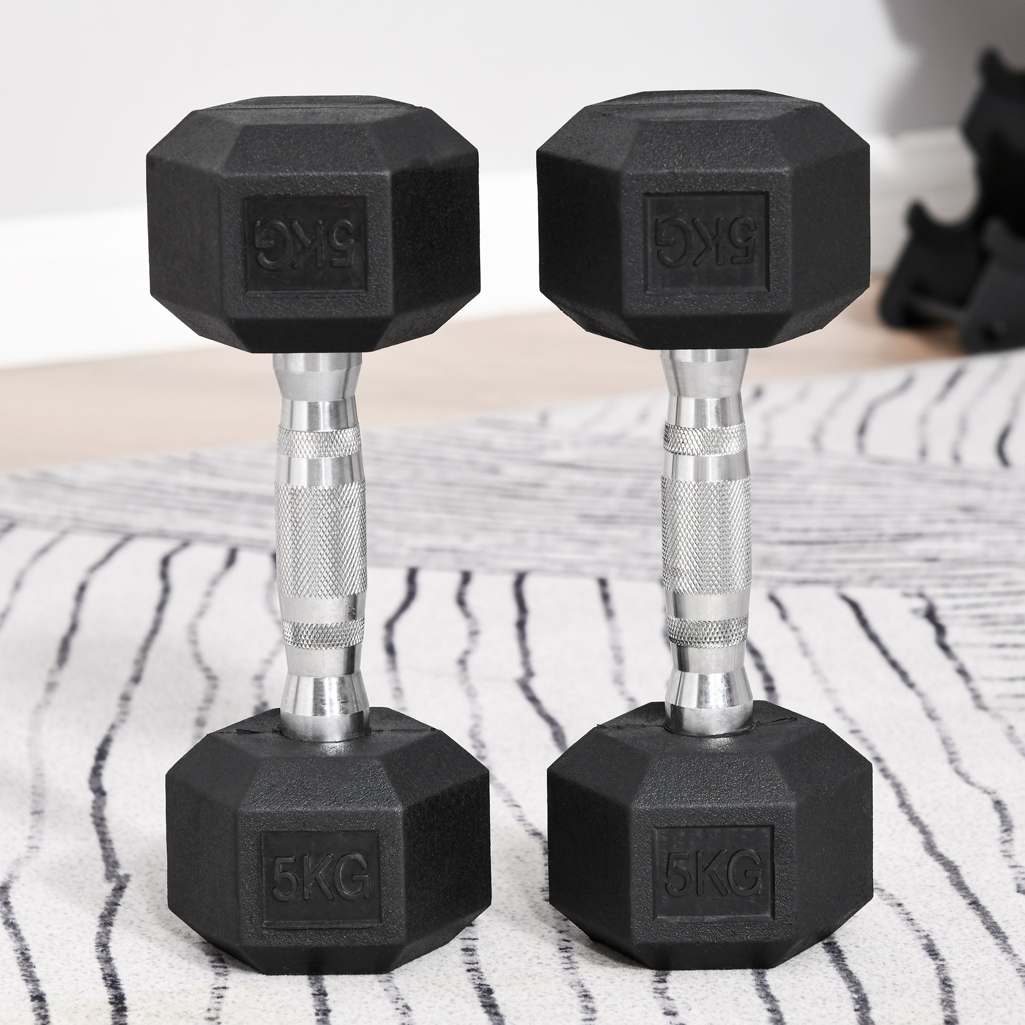 Rubber Dumbbell Sports Hex Weights Sets Home Gym Fitness Hexagonal Dumbbells Kit Weight Lifting Exercise (2 x 5kg)