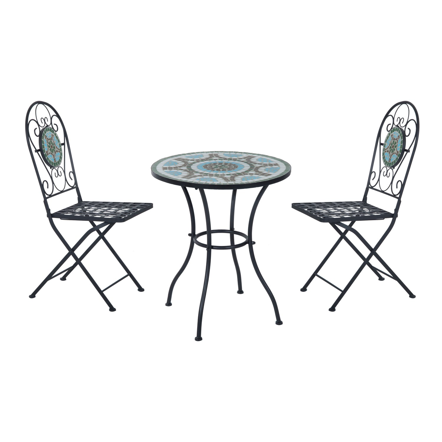 3pc Bistro Set Metal Dining Set Mosaic Garden Table 2 Seater Folding Chairs Patio Furniture Outdoor