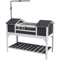 Wooden Tortoise Enclosure with Dual Houses, Adjustable Lamp Holder, Storage Shelf & Openable Lid - Grey