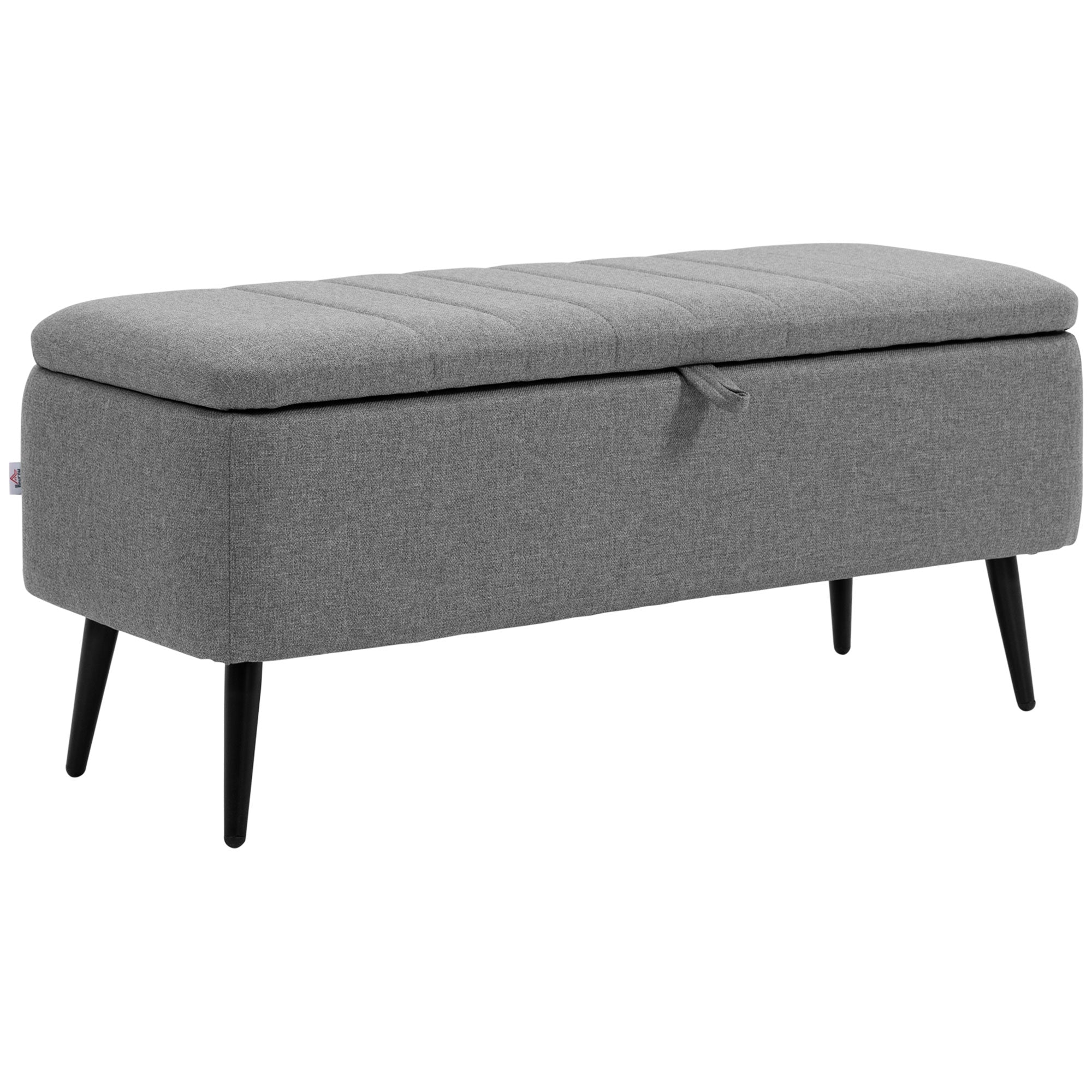 Storage Ottoman with Flip Top, Rectangular Upholstered Bench, Linen Fabric Footstool with Steel Legs for Living Room, Bedroom, Grey