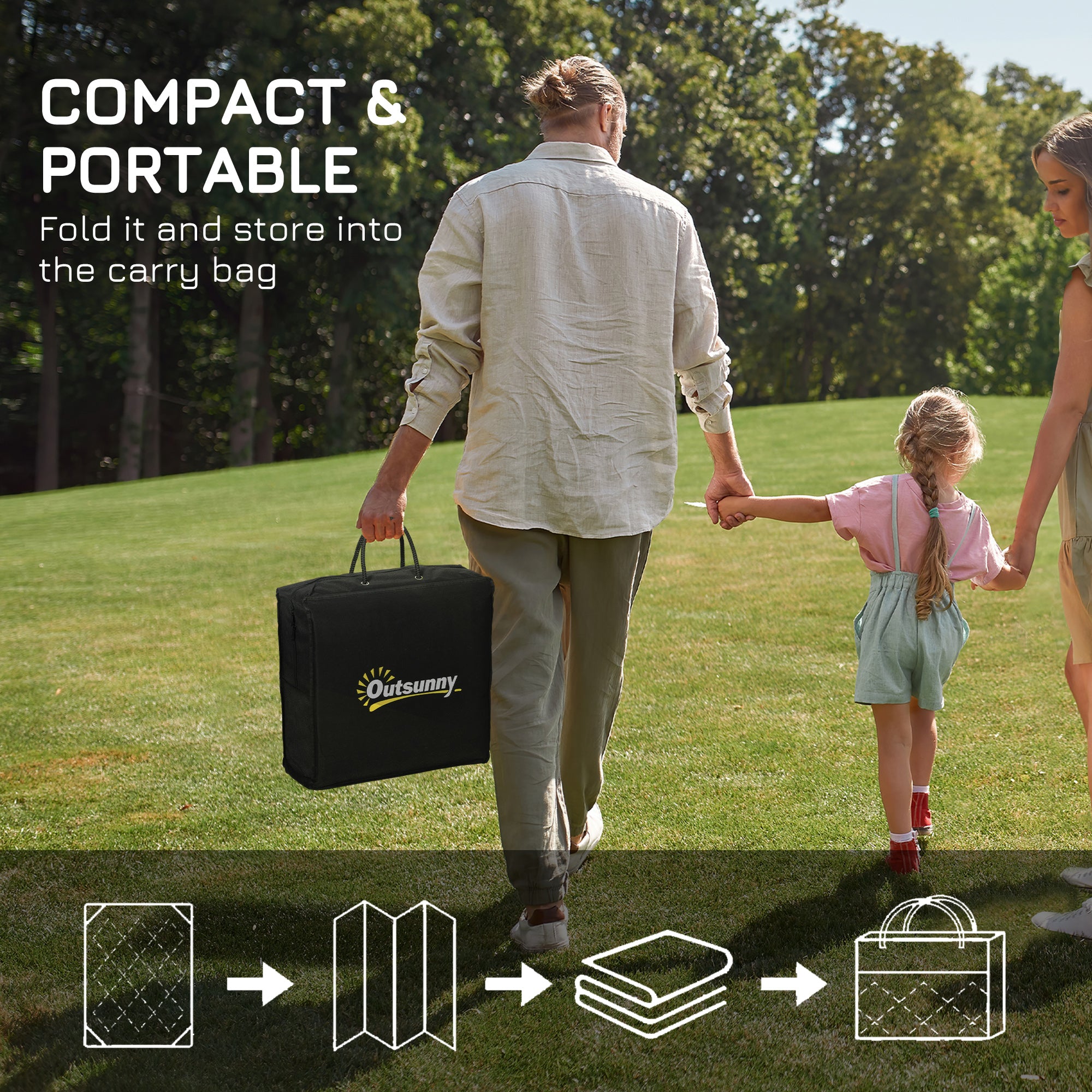 Plastic Straw Reversible RV Outdoor Rug with Carry Bag, 182 x 274cm, Blue and Black