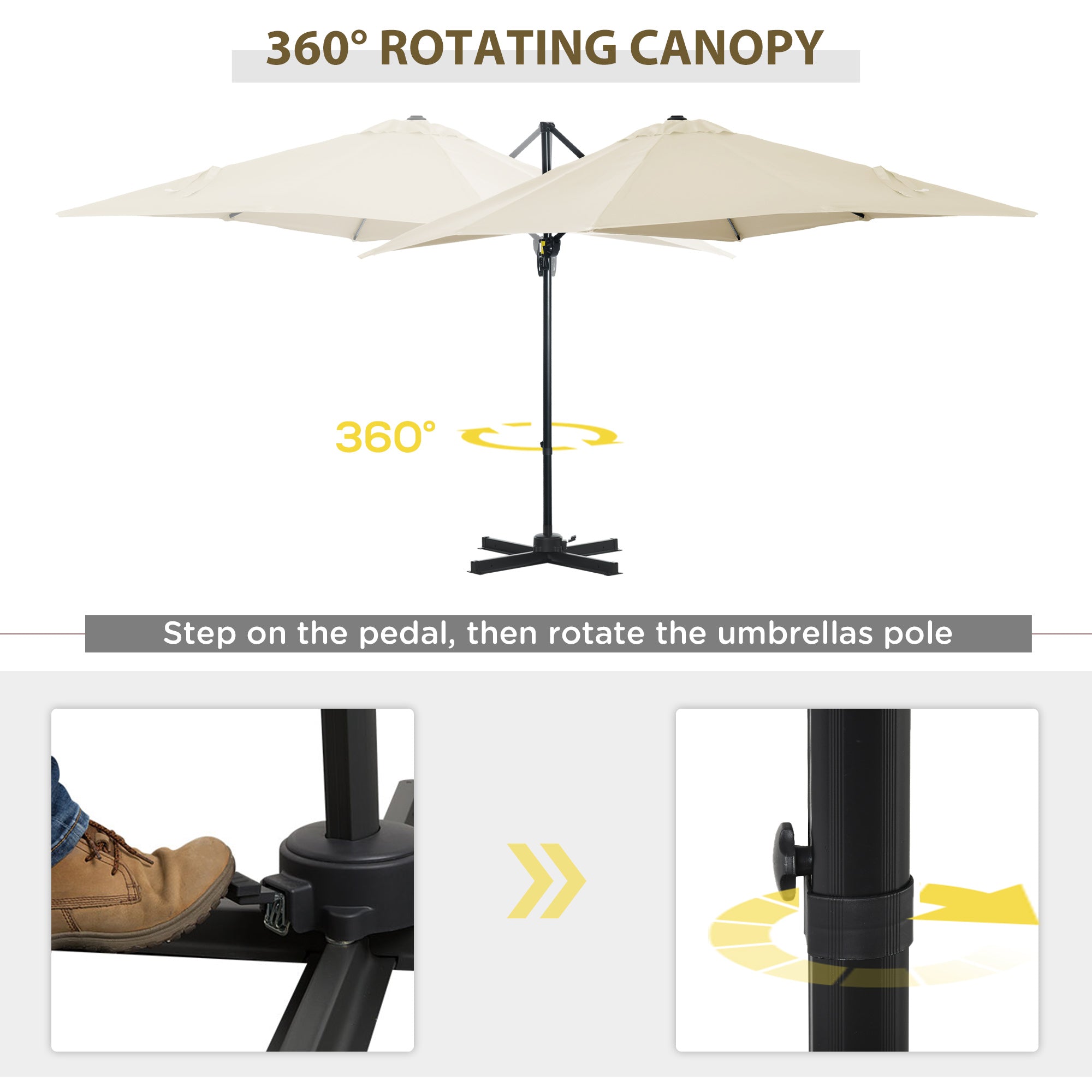 2.5 x 2.5m Patio Offset Parasol Umbrella with 360° Rotation & Crank Handle - Cream White