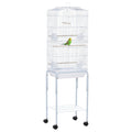 Metal Bird Parrot Cage with Breeding Stand, Feeding Trays & Wheels 47.5L x 37W x 153H cm - White