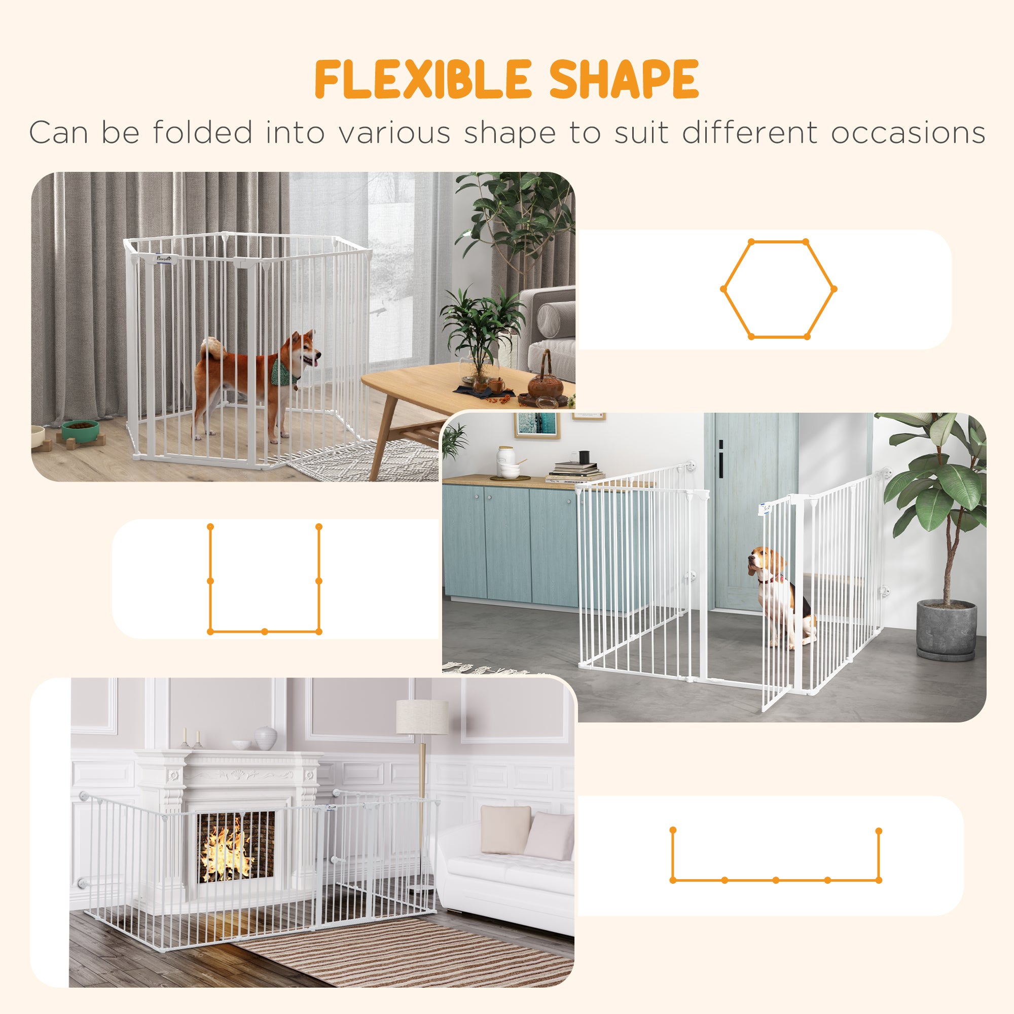 Dog Playpen, Foldable Dog Pen, Metal Rabbit Run, Pet Crate Fence with Door for Indoor and Outdoor, 90H x 123L x 102Wcm, White