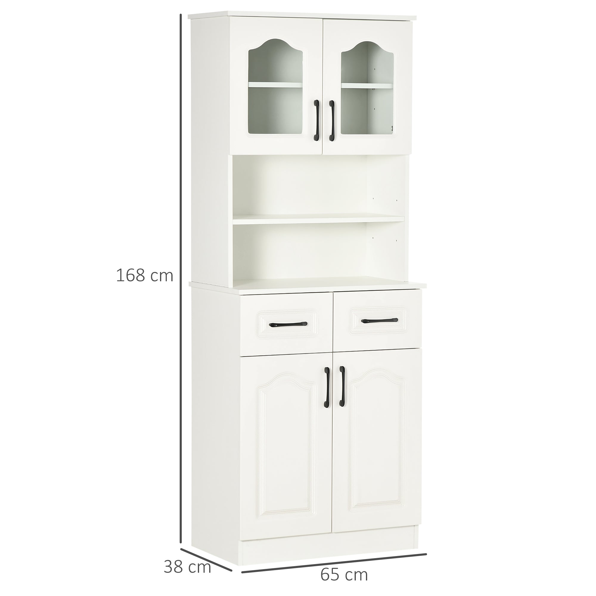 Freestanding Kitchen Cupboard with 2 Adjustable Shelves, 2 Drawers & Open Counter 168cm - White