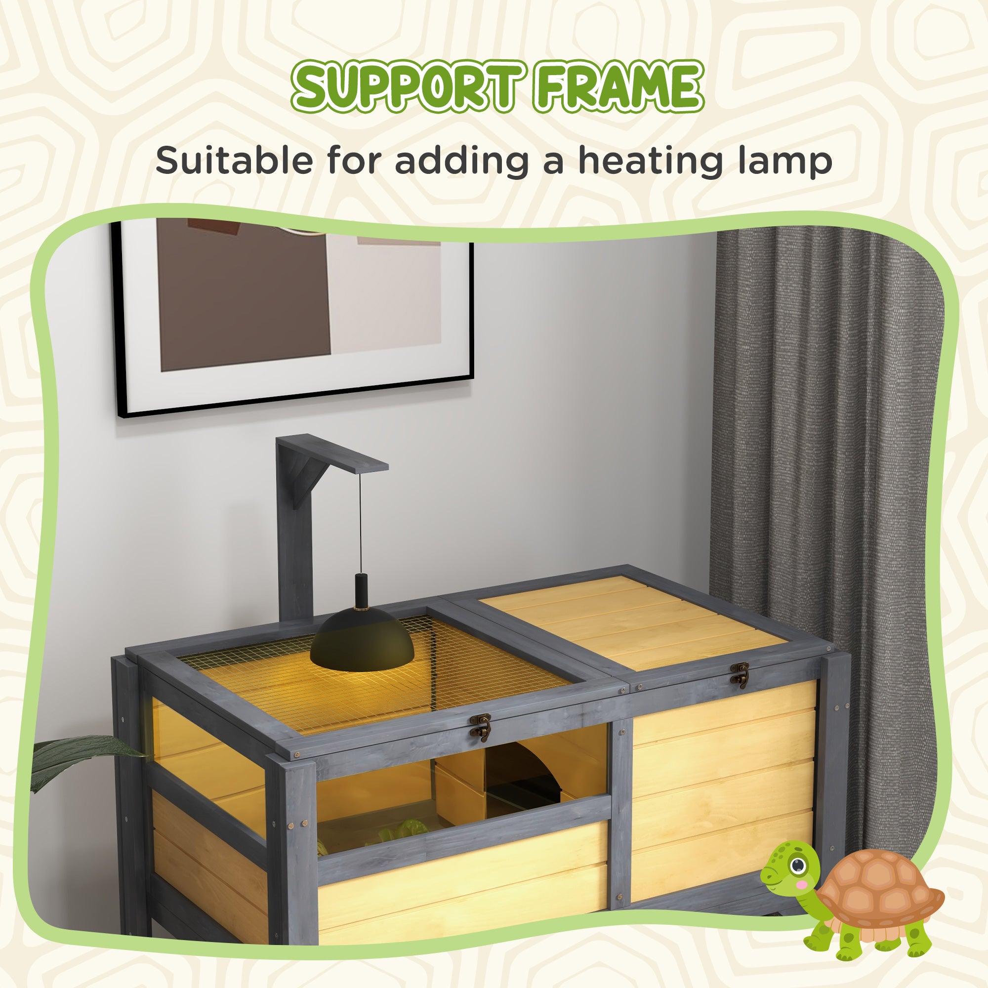 Wooden Tortoise House, with Shelter, Run, Shelf, Lamp Holder, Tray