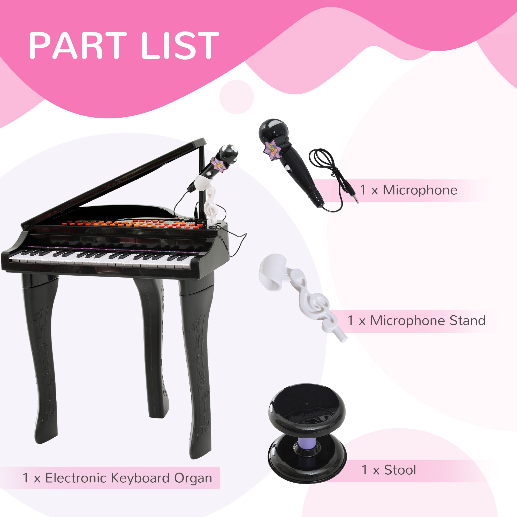 Mini Electronic Piano W/Stool-Black