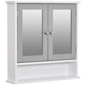 Wall Mounted Bathroom Mirror Cabinet with Double Doors and Adjustable Shelf - Grey