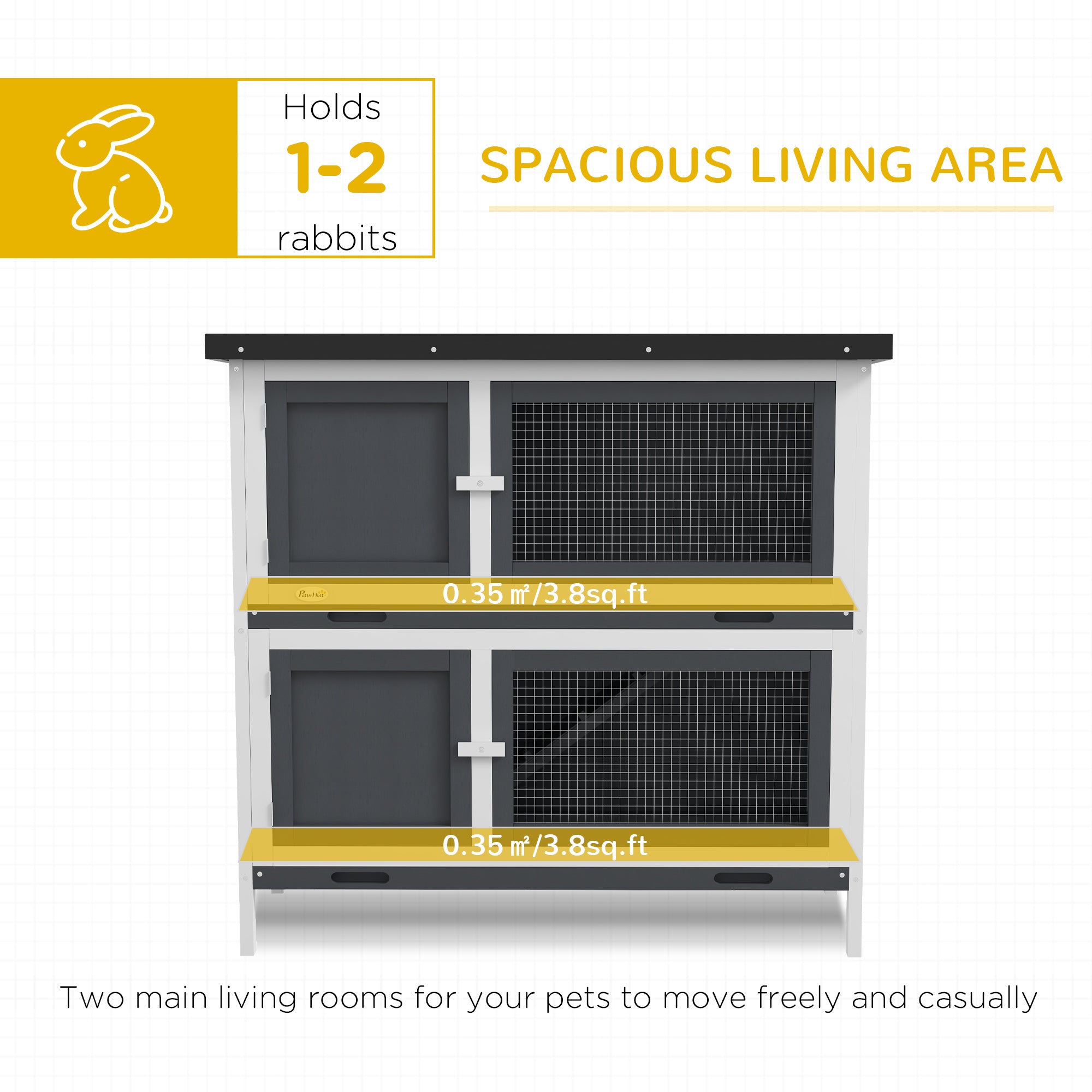 Double Decker Rabbit Hutch 2 Tier Guinea Pig House Pet Cage Outdoor with Sliding-out Tray, 100x47x91cm, Grey