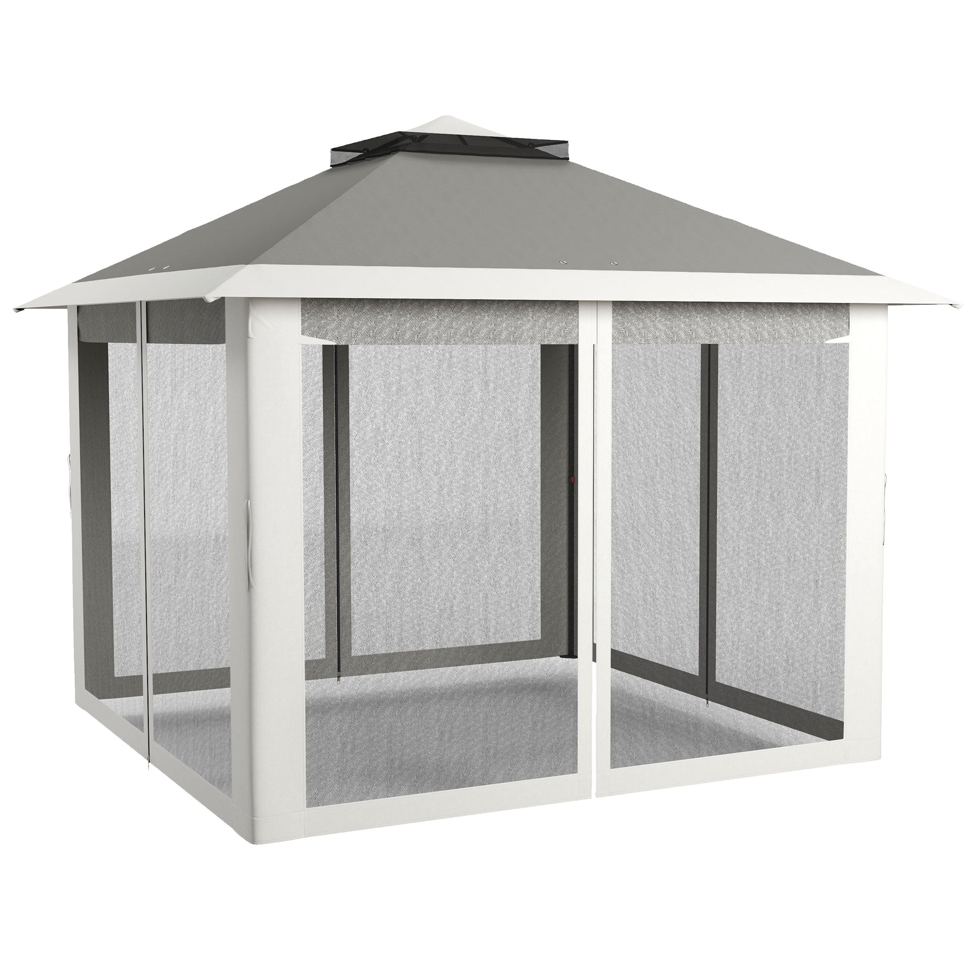 Pop Up Canopy Tent with Double Roof, Zipped Mesh Sidewalls, Carrying Bag, Height Adjustable for Patio Garden, Dark Grey