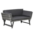 2 Seater Folding Rattan Daybed Sofa Bench with Cushion - Grey