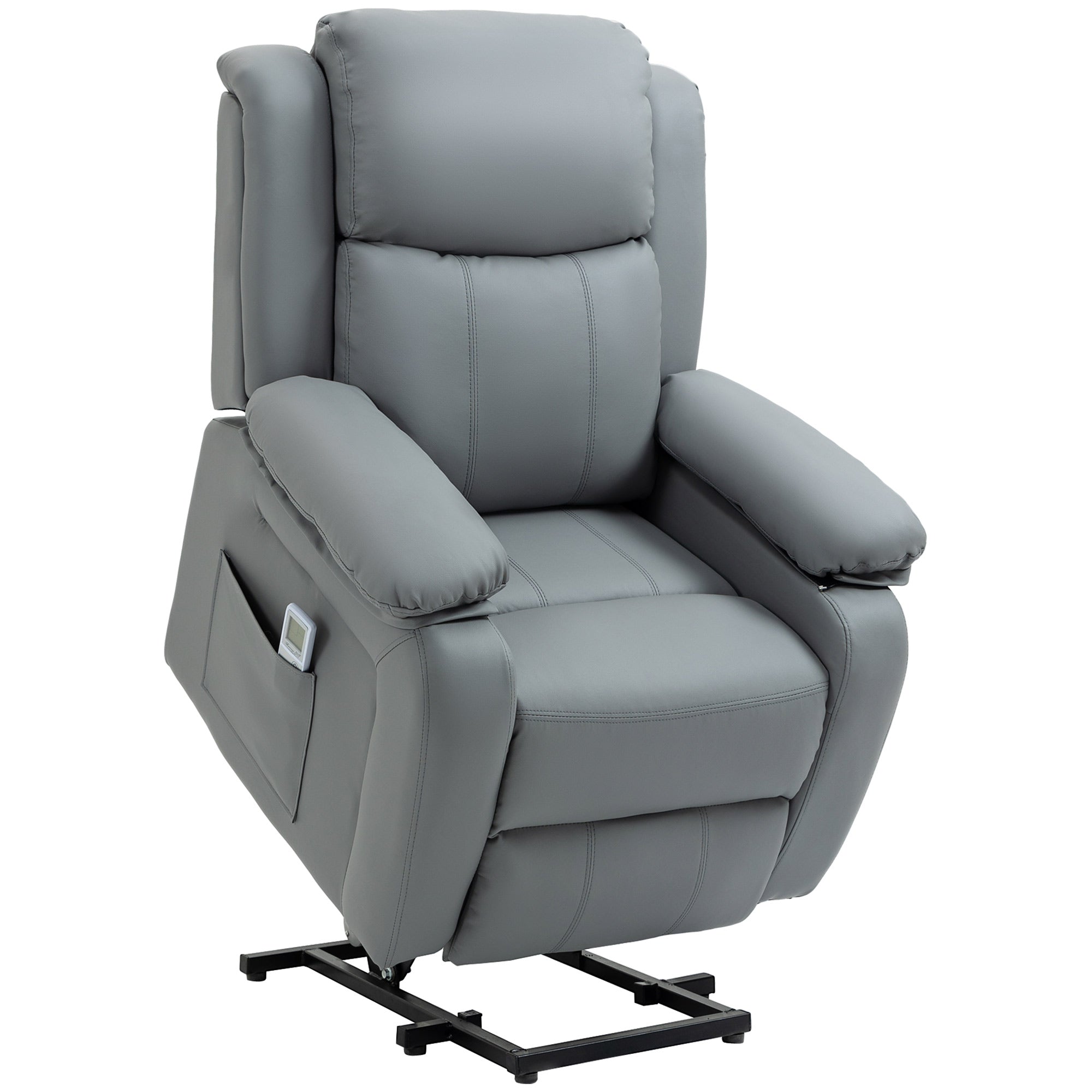 Electric Power Lift Recliner Chair Vibration Massage Reclining Chair with Remote Control and Side Pocket, Grey