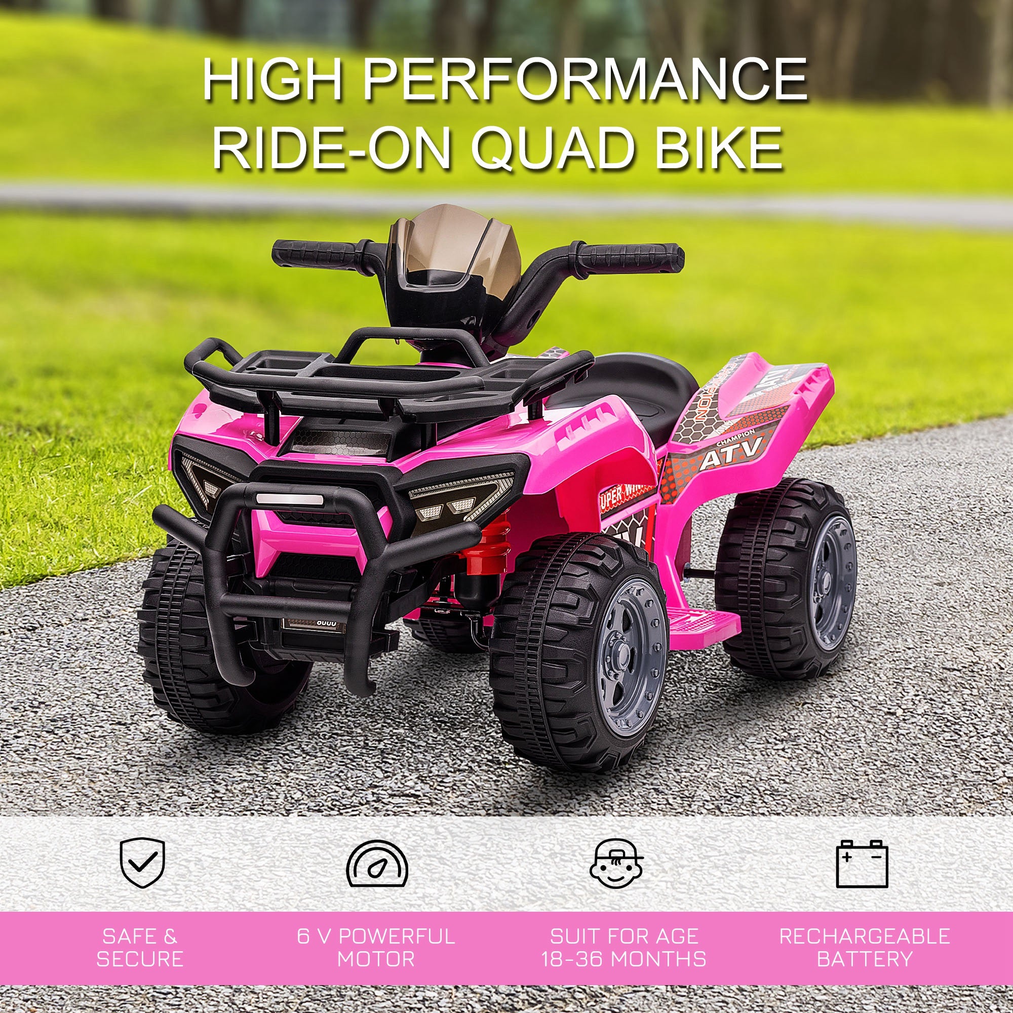 Kids Ride-on Four Wheeler ATV Car with Real Working Headlights, 6V Battery Powered Motorcycle for 18-36 Months, Pink