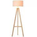 Freestanding Tripod Floor Lamp with Storage Shelf 154cm Linen Shade - Cream