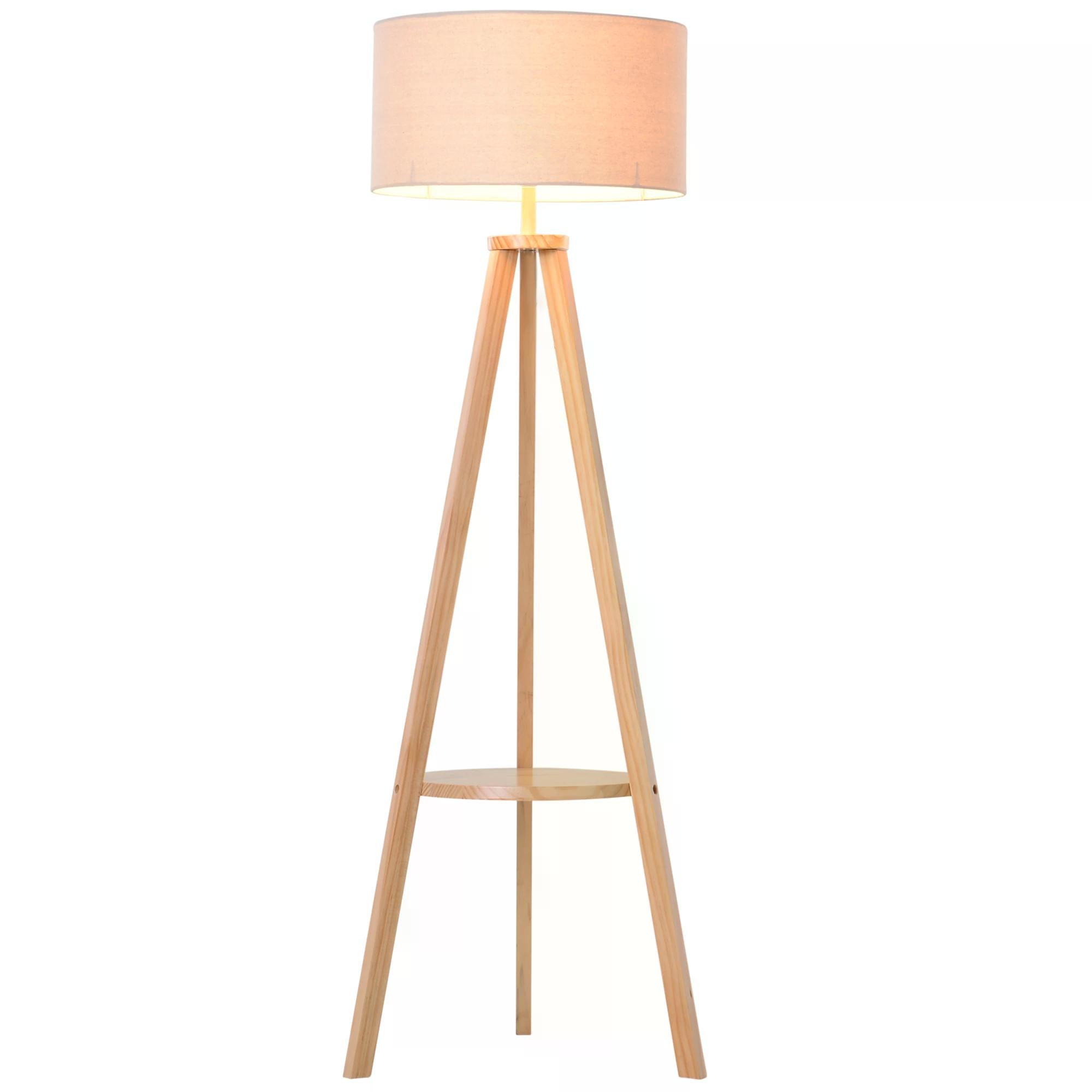 Freestanding Tripod Floor Lamp Bedside Light Reading Light with Storage Shelf Linen Shade for Living Room Bedroom, 154cm, Cream