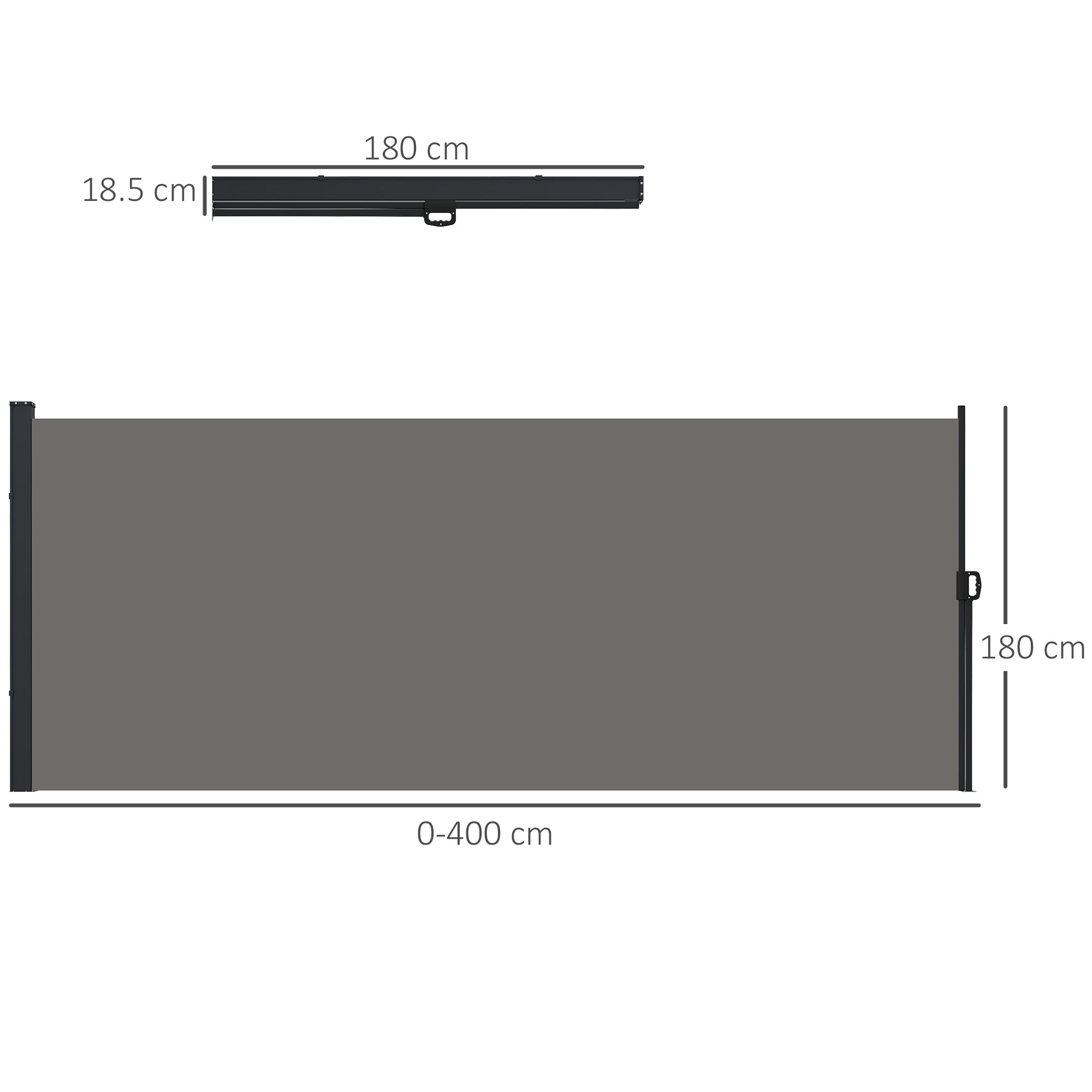 Retractable Side Awning, Outdoor Privacy Screen for Garden, Hot Tub, Balcony, Terrace, Pool, 400 x 180cm, Dark Grey