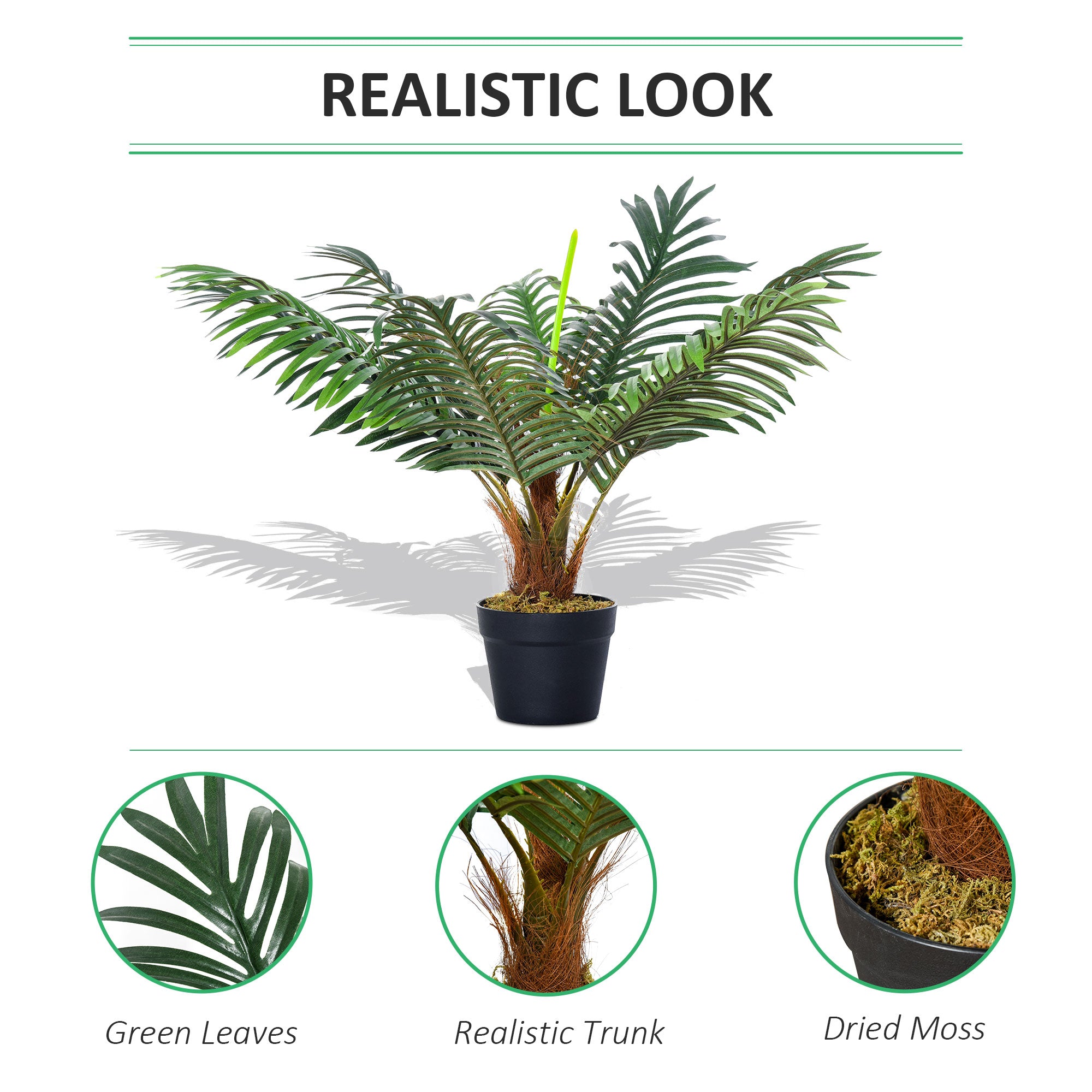 Artificial Palm Tree 60cm with Nursery Pot 8 Leaf Tropical Décor - Green