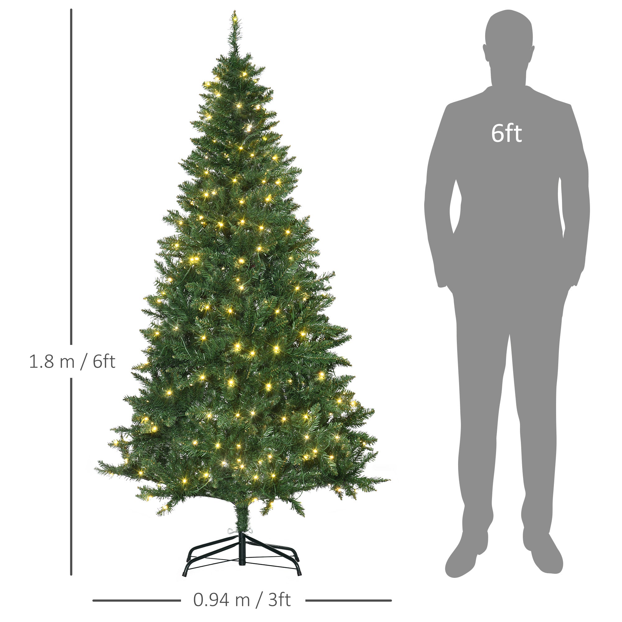 6ft Prelit Christmas Tree Artificial Tree Warm White LED Light Holiday Home Xmas Decoration, Green