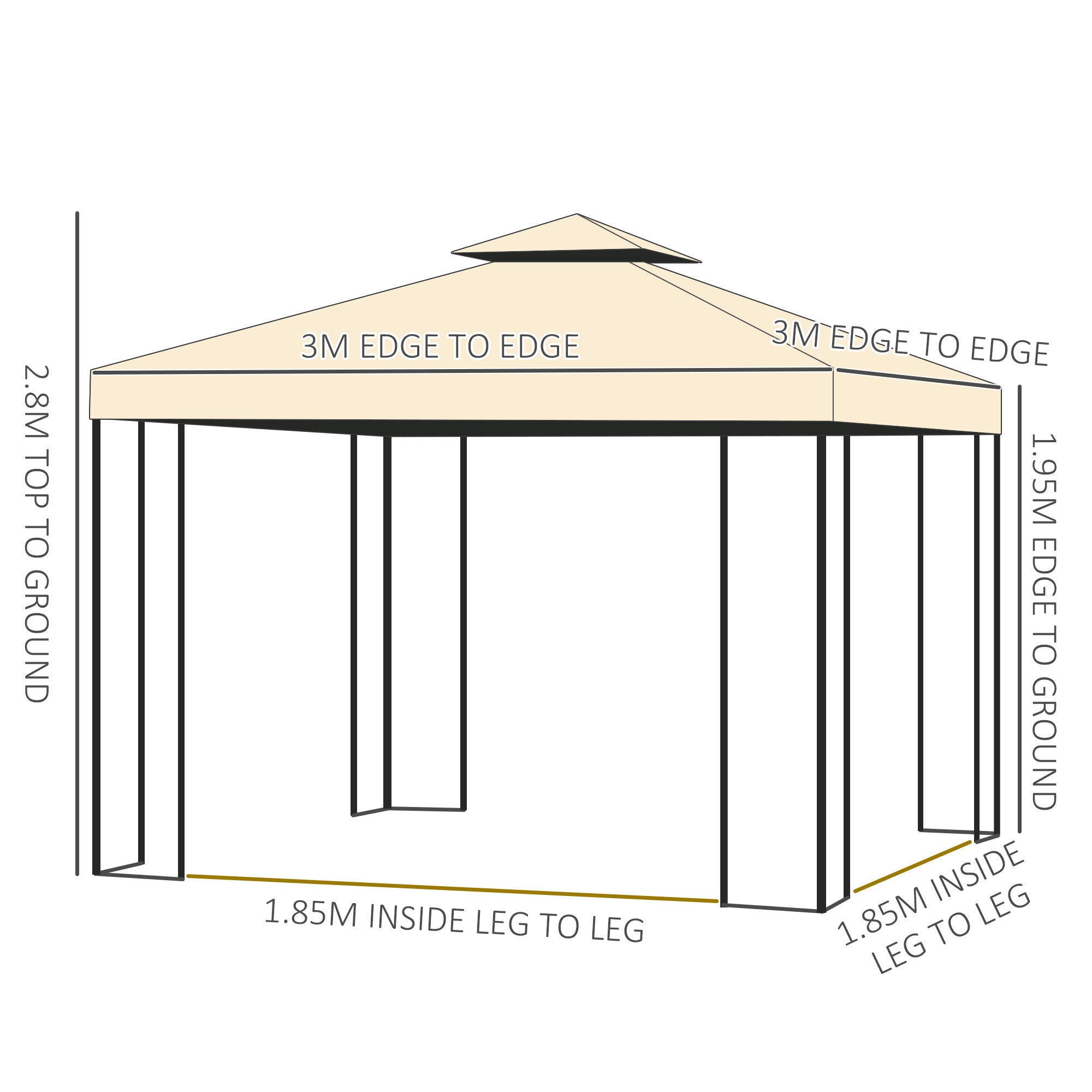 3x3 m Double Top Gazebo-Beige