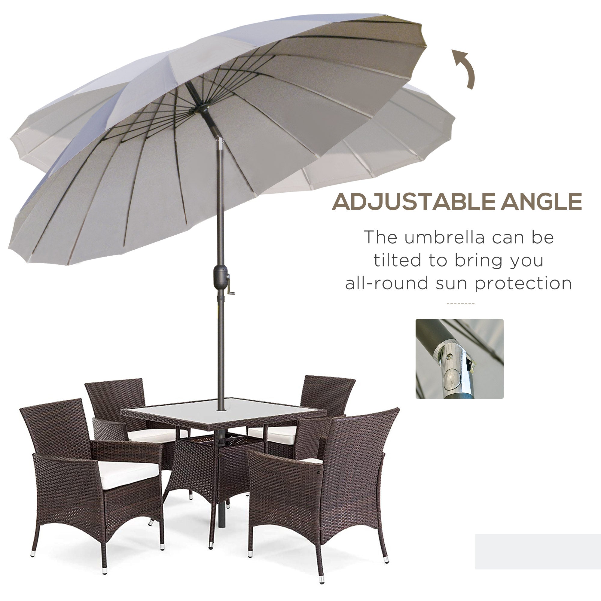 2.5m Adjustable Outdoor Garden Parasol Umbrella Sun Shade with Crank & Tilt, Light Grey