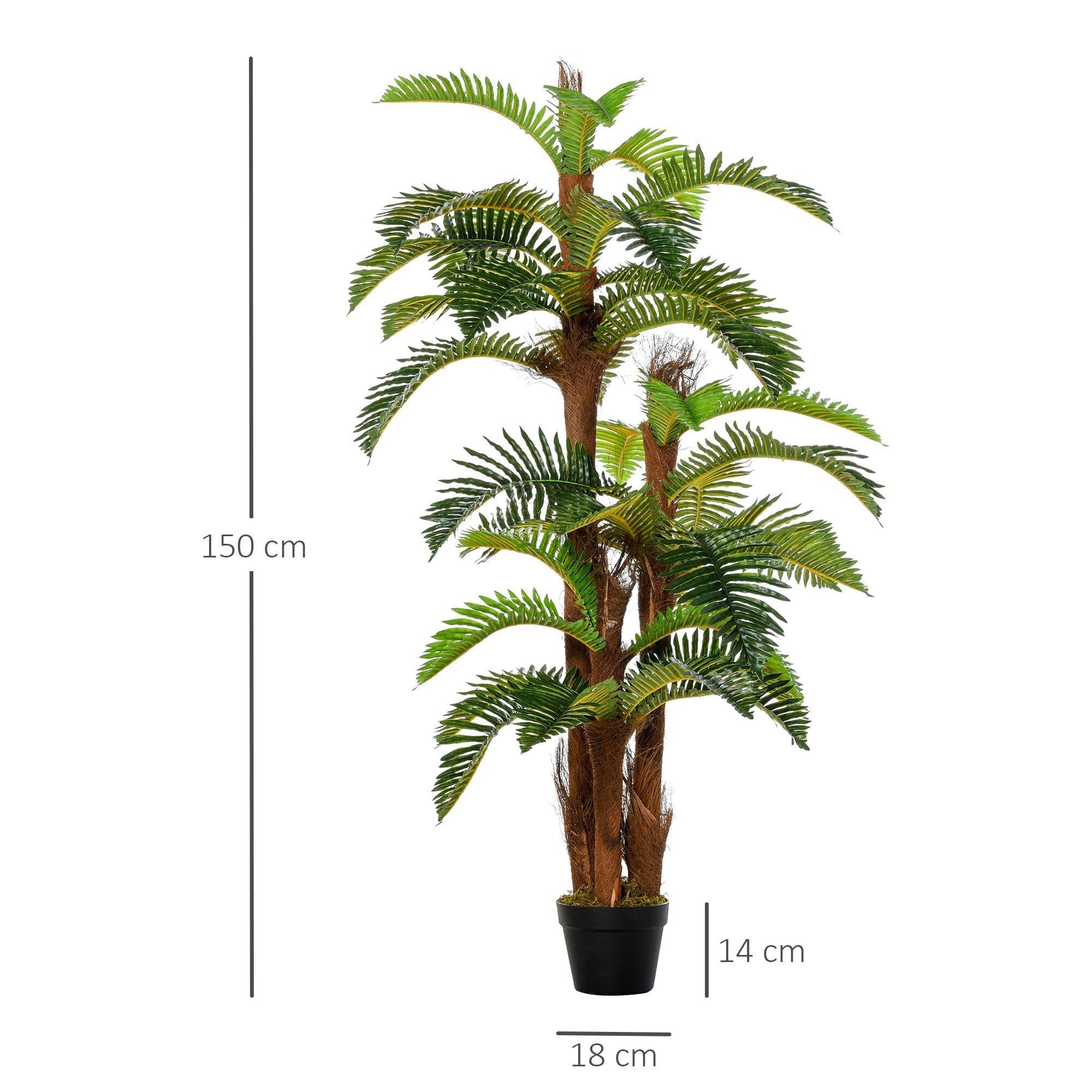 Set of 2 Artificial Plant Tropical Palm in Pot, Fake Plants for Home Indoor Outdoor Decor, 150cm, Green