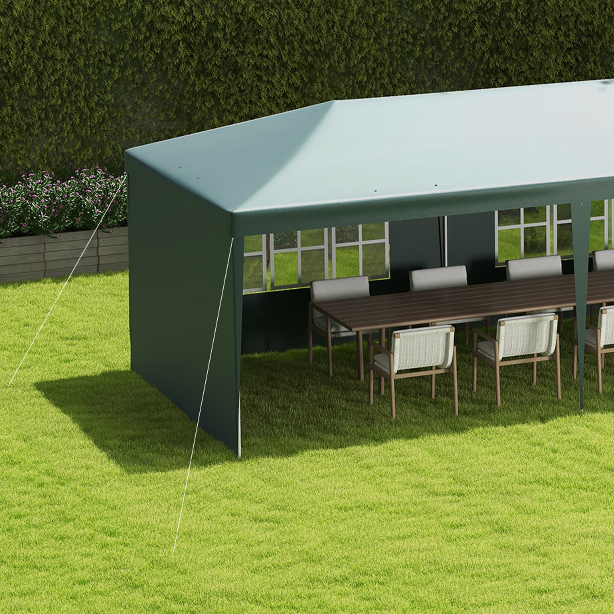 9 x 3 Metre Garden Gazebo with Removable Walls - Green Steel Frame