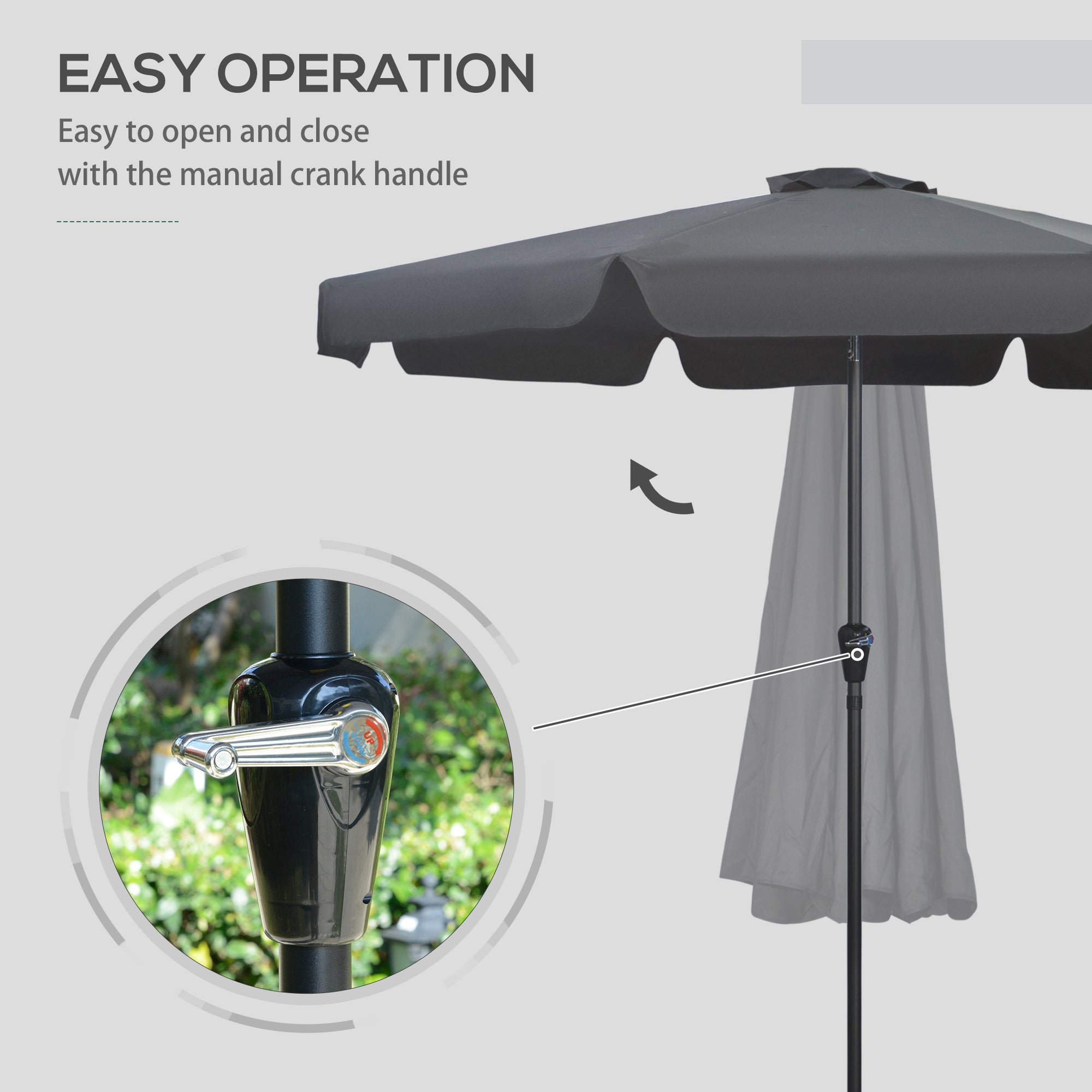 2.7m Patio Parasol Garden Umbrellas Outdoor Sun Shade Table Umbrella with Tilt, Crank, 8 Ribs, Ruffles, Black