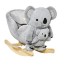 Kids Plush Ride-On Koala Rocking Horse with Sounds and Gloved Doll for 18-36 Months - Grey