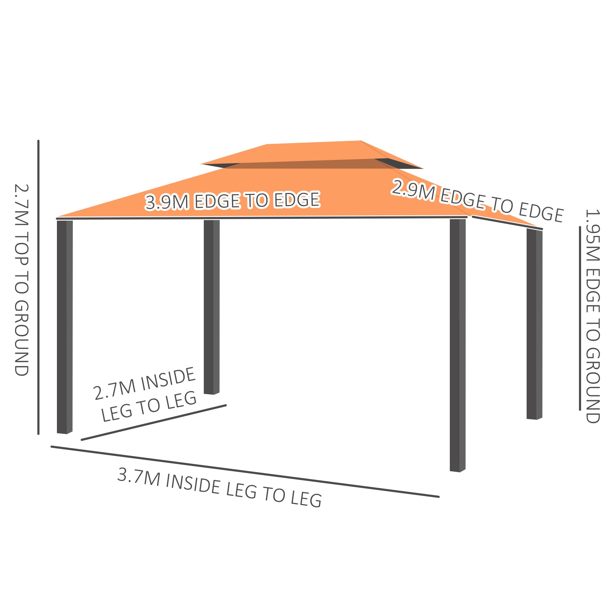 3 x 4 m Aluminium Metal Gazebo Marquee Canopy Pavilion Patio Garden Party Tent Shelter with Nets and Sidewalls - Orange