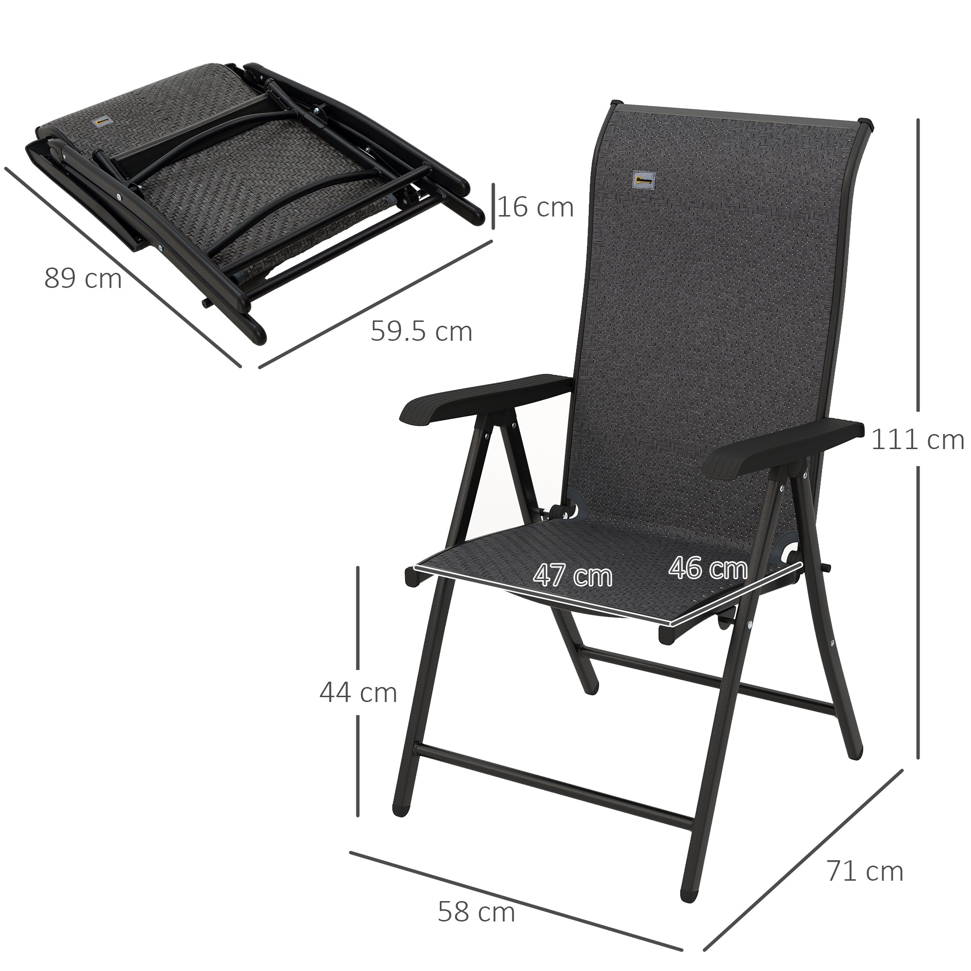 4 Piece Outdoor Folding Rattan Chair Set with Adjustable Backrest - Black