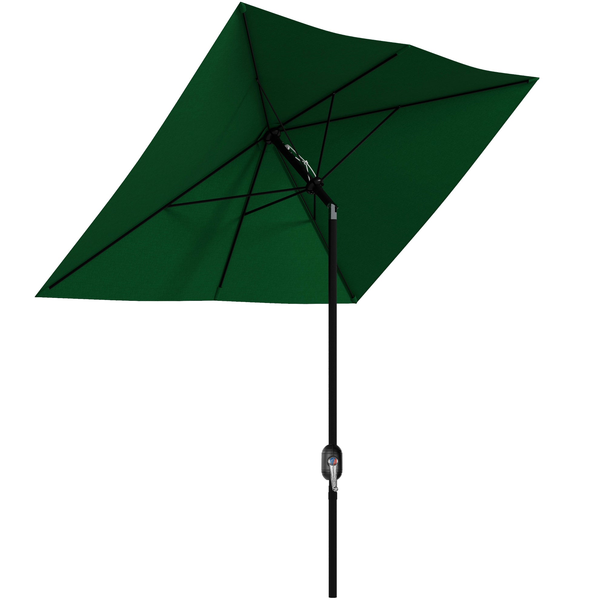 Rectangular Outdoor Parasol Market Umbrella with Crank & Push Button Tilt, 6 Ribs, Aluminium Pole, 2 x 3(m), Green