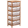 5 Drawer Wicker Basket Dresser with Wooden Frame Storage Cabinet - Natural Finish