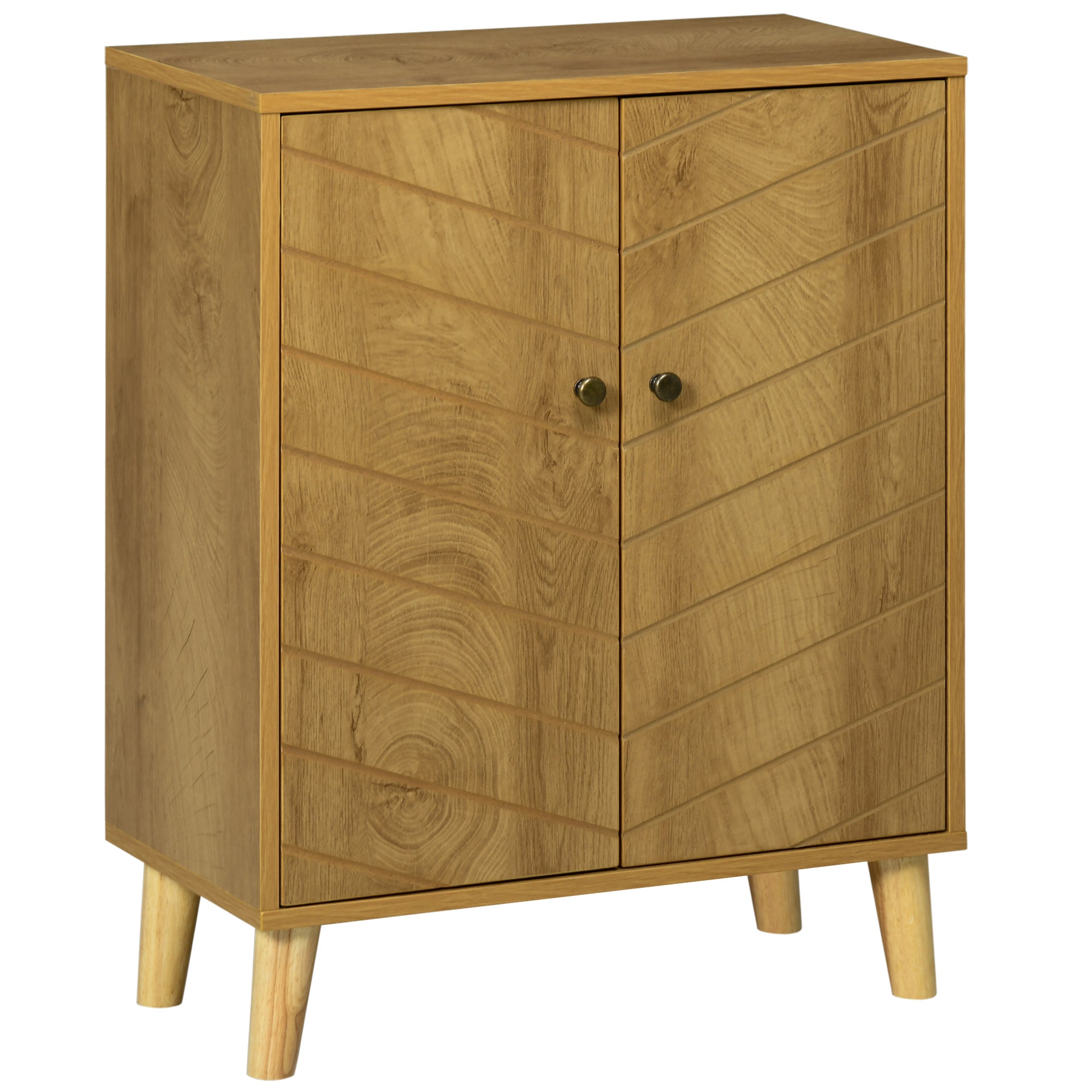 Vintage Storage Cabinet with Double Chevron Doors and Pine Wood Legs, Side Cabinet, Natural Wood Effect