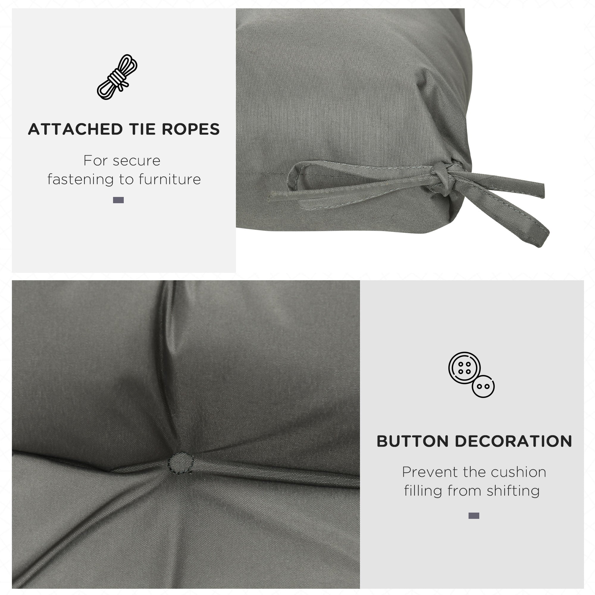 Garden Back Chair Cushion with Backrest for Indoor & Outdoor Seating - Light Grey