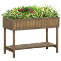 8 Box Wooden Raised Planter Bed with Water-Resistant Finish - Brown