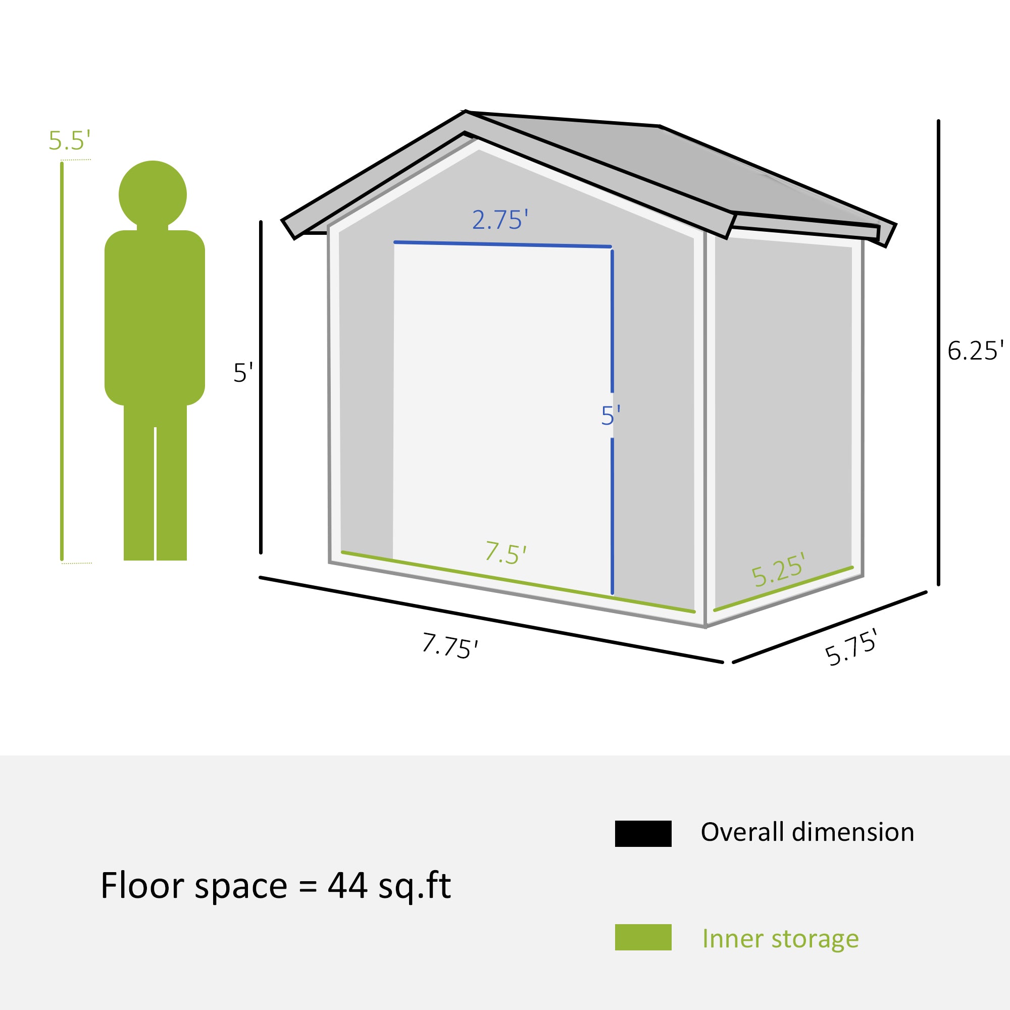 8 x 6ft Outdoor Garden Storage Shed, Metal Tool House with Ventilation and Sliding Doors, Light Grey