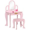 Kids Vanity Dressing Table with Mirror, Stool & Drawer - Pink MDF
