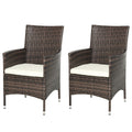 2 Seater Outdoor Rattan Dining Chairs with Cushions - Mixed Brown