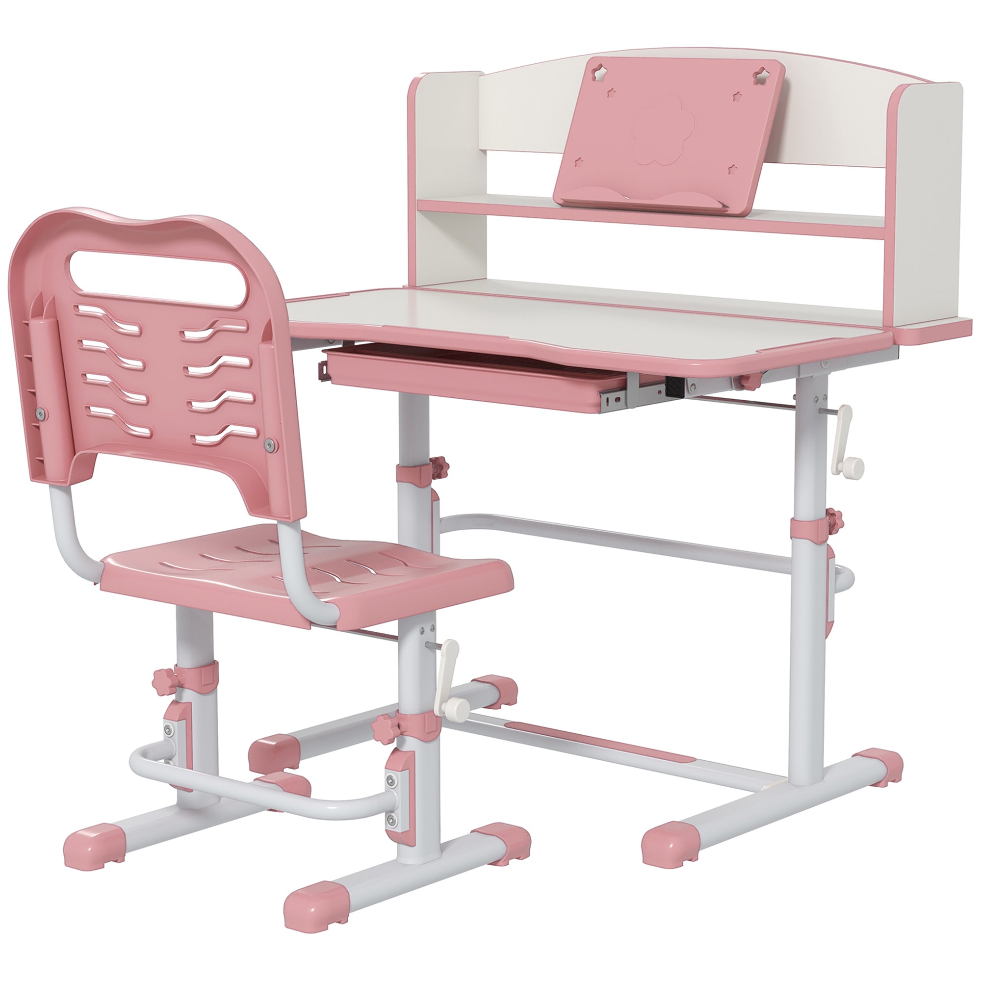 Height Adjustable Kids Study Table and Chair Set, with Drawer, Storage Shelf, 80 x 54.5 x 104 cm, Pink