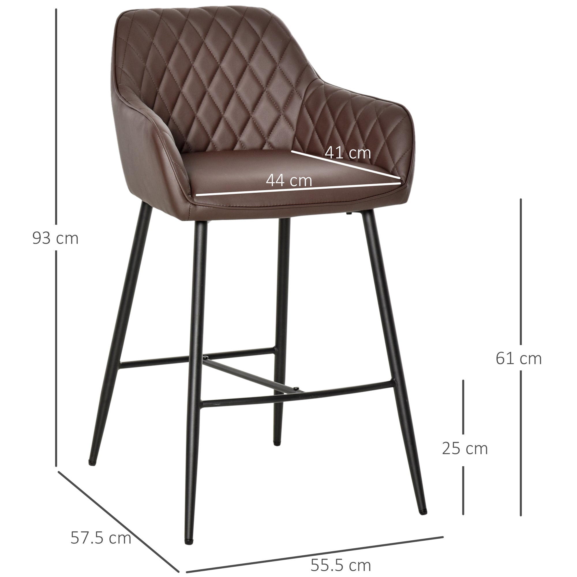 Set of 2 Bar stools With Backs Retro PU Leather Bar Chairs w/ Footrest Metal Frame Comfort Support Stylish Dining Seating Home Brown