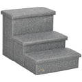 3-Step Cat and Dog Stairs with Storage Boxes for Bed and Sofa - Light Grey