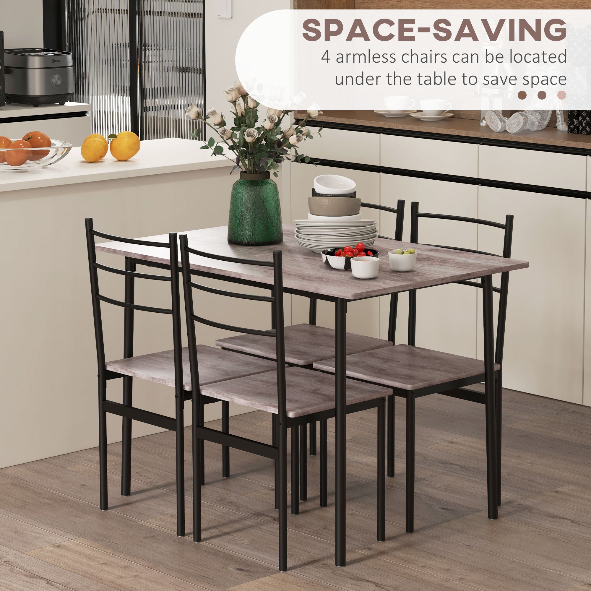 5 Piece Dining Table and Chairs Set 4, Dining Room Sets, Steel Frame Space Saving Table and 4 Chairs for Compact Kitchens